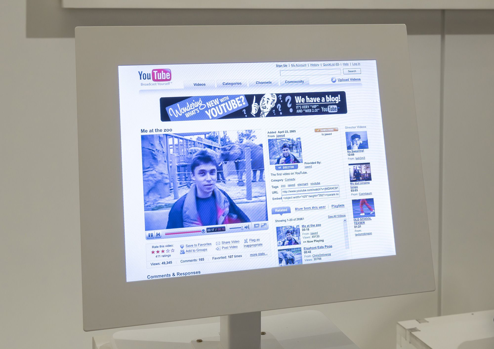 “Youtube”-un ən köhnə videosu artıq bir dizayn yadigarı kimi muzeydə saxlanılır